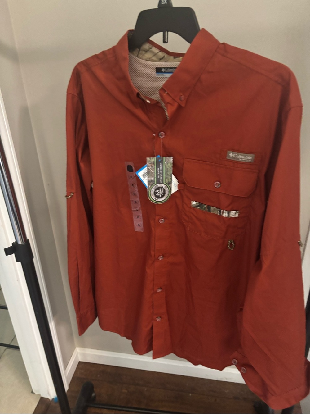 Columbia Men's Button-Down Shirt in Burnt Orange with Camo Trim